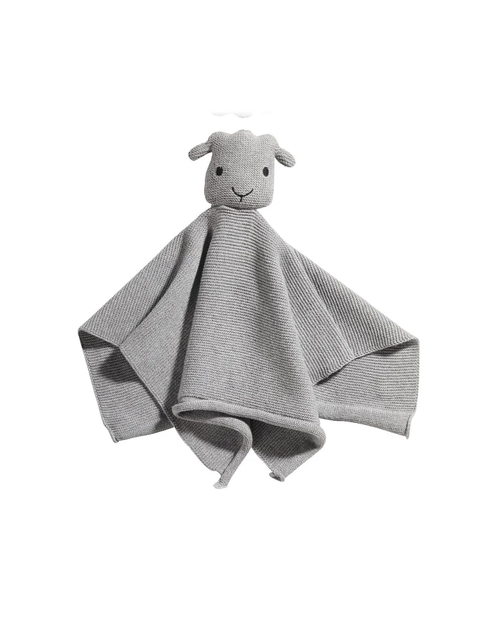 Baby Schnuffeltuch mit Rassel Strick Bio-Baumwolle grau Maße 35 x 35 cm