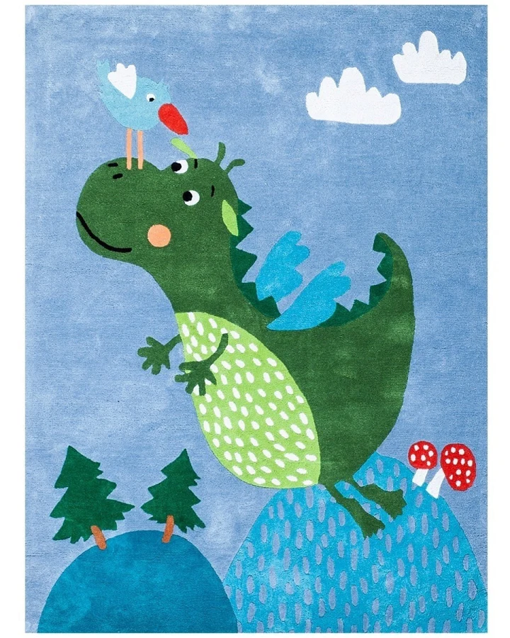 Kinderteppich Bio-Baumwolle "Drache" Maße 100 x 130 cm