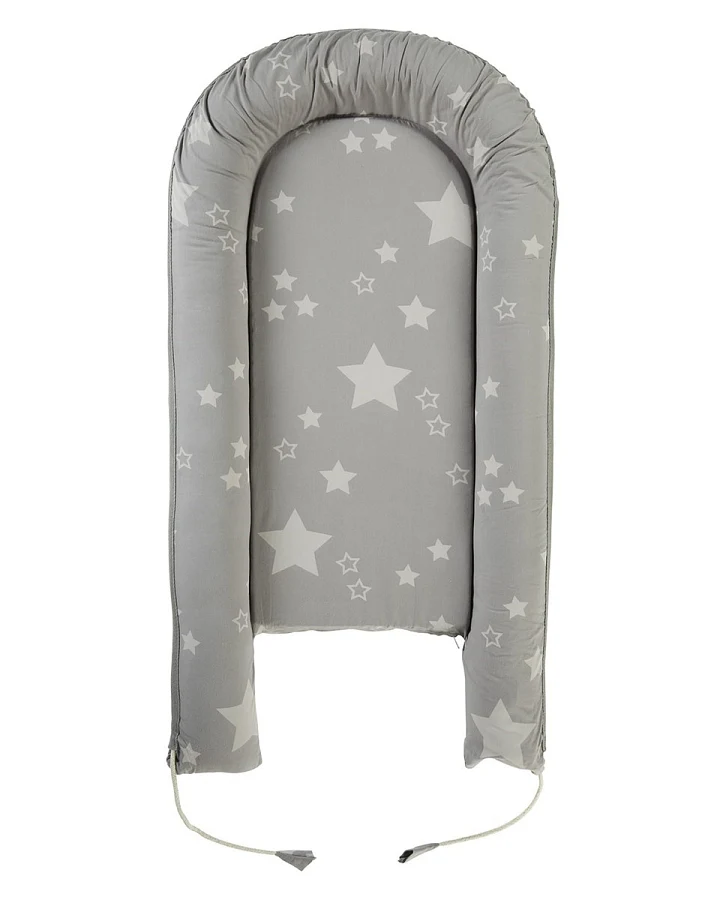 Babynest Bio-Baumwolle, Kapok, Naturlatex, Maße 105 x 55 cm Stern grau