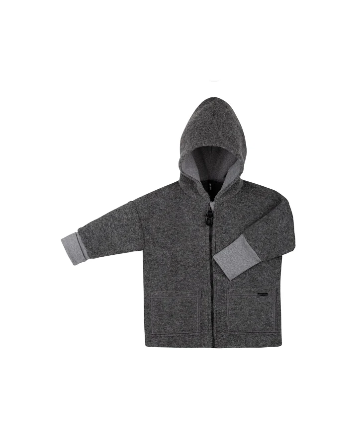 PURE PURE by Bauer Kinder Jacke mit Kapuze Bio-Schurwolle Walk grau-melange Gr.86/92