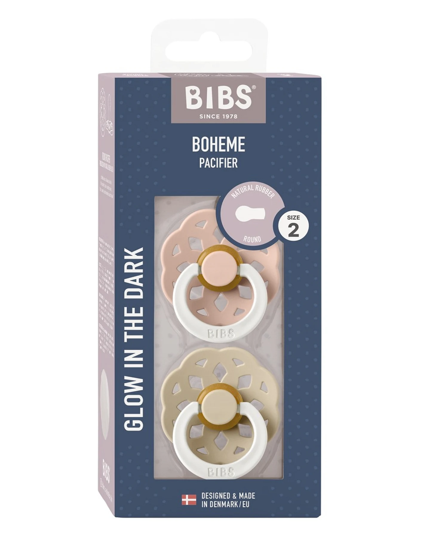 BIBS Nacht Schnuller Naturlatex "Boheme" 2er Pack kirschförmig blush-vanil. 6-18 Monate – Ansicht 2