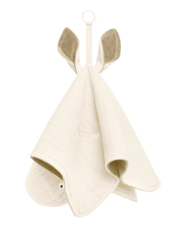BIBS Kuschelweiches Schnuffeltuch, 3-lagig "Cuddle Kangaroo Desert" ivory Maße 40 x 40 cm