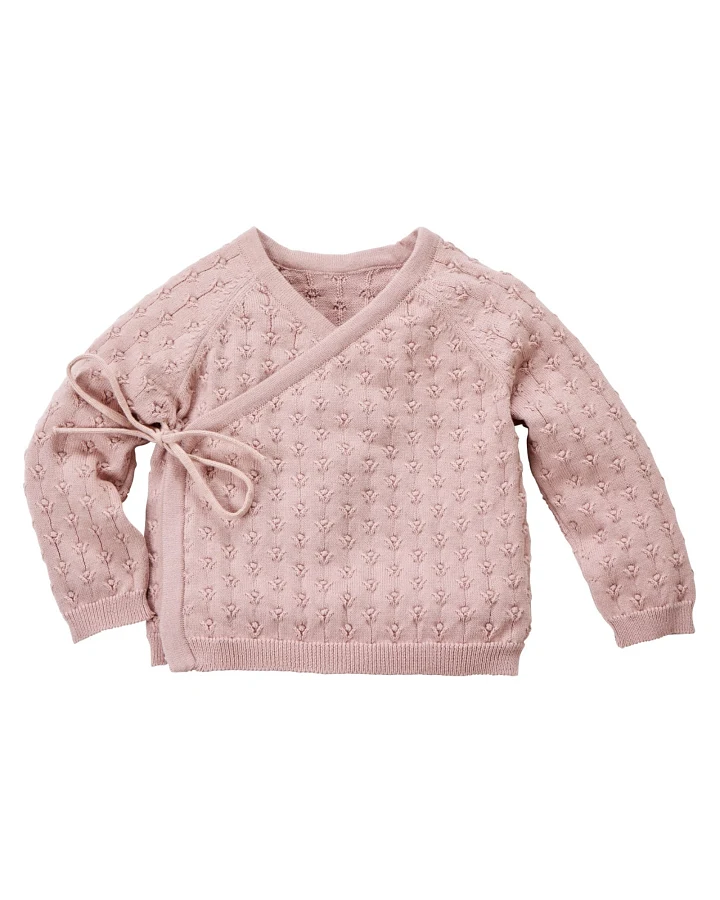 Baby Jacke zum Wickeln Bio-Baumwolle Ajourstrick Blümchen rosé Gr. 62/68