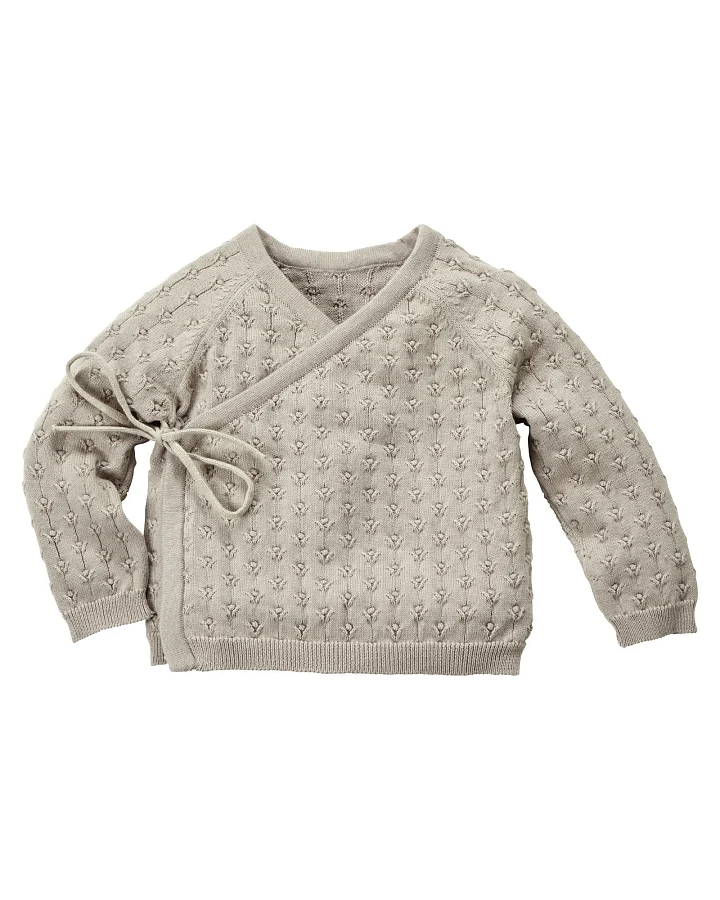 Baby Jacke zum Wickeln Bio-Baumwolle Ajourstrick Blümchen beige Gr. 62/68