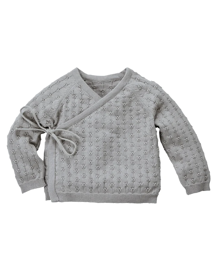 Baby Jacke zum Wickeln Bio-Baumwolle Ajourstrick Blümchen graphit Gr. 50/56