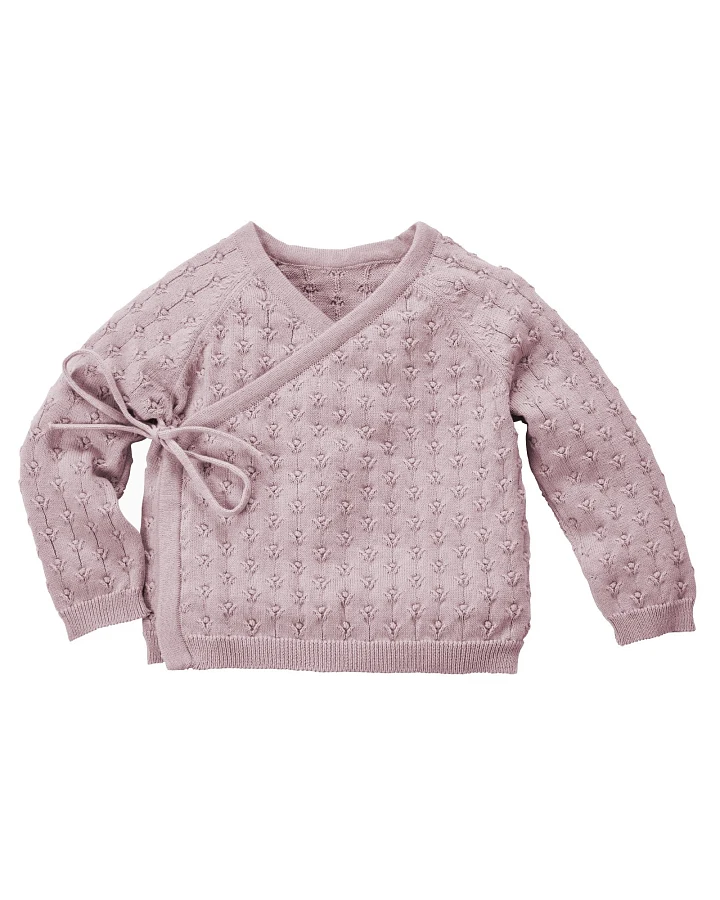 Baby Jacke zum Wickeln Bio-Baumwolle Ajourstrick Blümchen lavendel Gr. 62/68