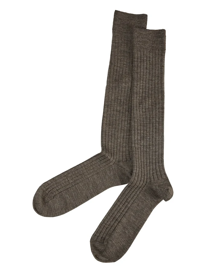 Damen und Herren Kniestrümpfe Schurwolle Rippstrick melange-braun Gr.37-38