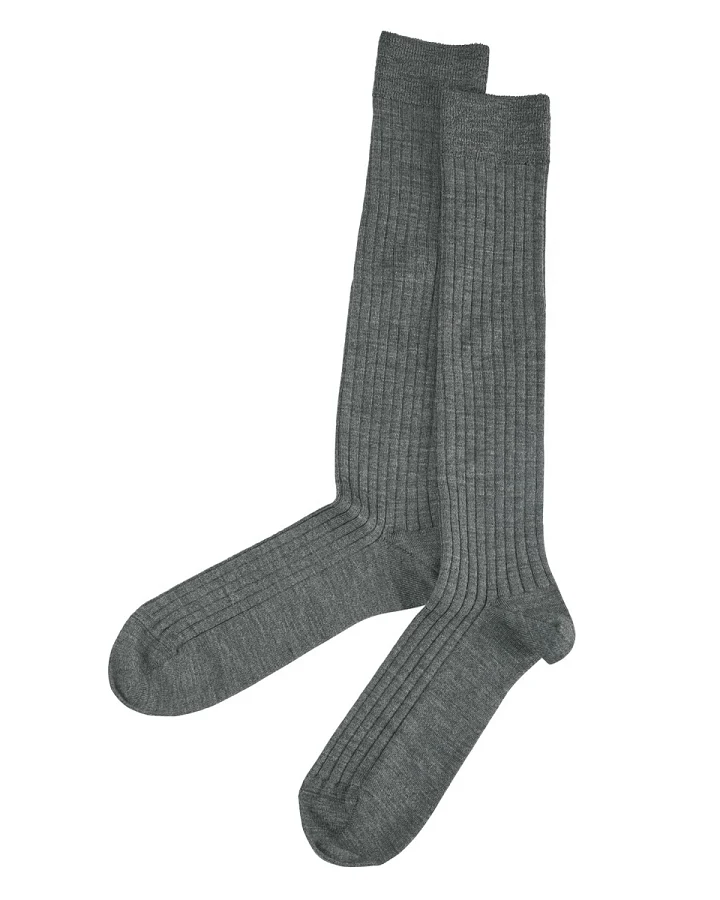 Damen und Herren Kniestrümpfe Schurwolle Rippstrick melange-schiefer Gr.39-40