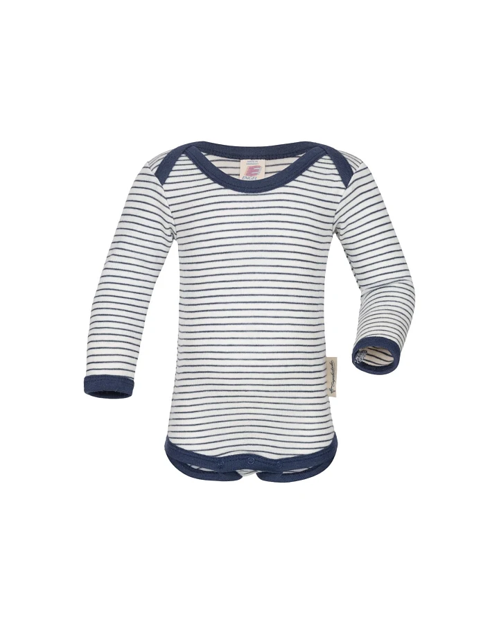 Engel Natur Baby Body Langarm Wolle Seide marine-natur Gr.74/80