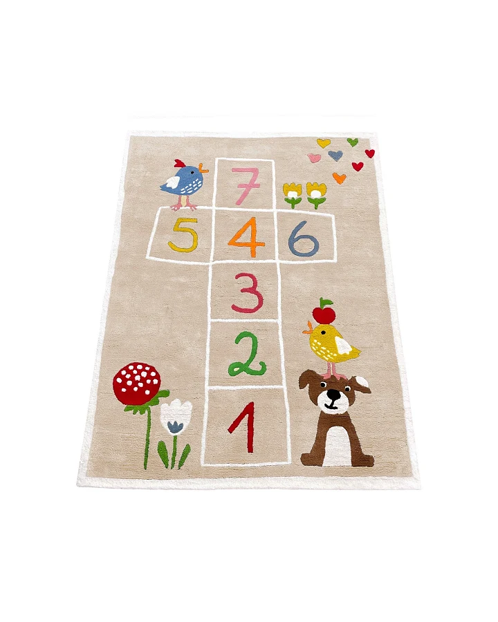 Kinderteppich Bio-Baumwolle "Hüpfekästchen beige" Maße 110 x 145 cm