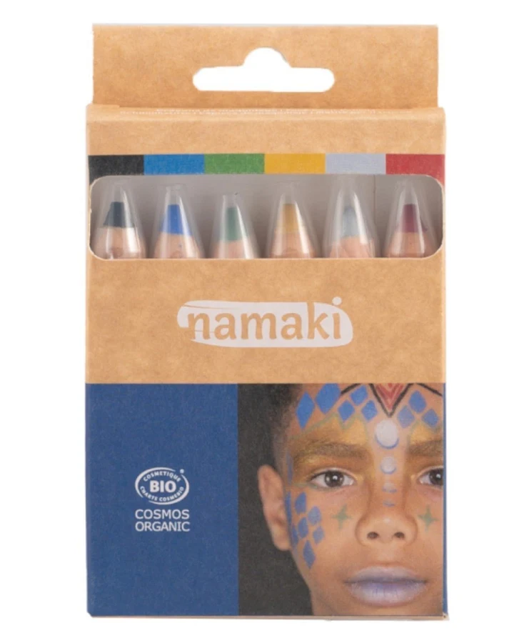 Kinder Bio Schminkstifte Set 6-teilig "Weltall" schwarz, blau, grün, gold, silber, rot