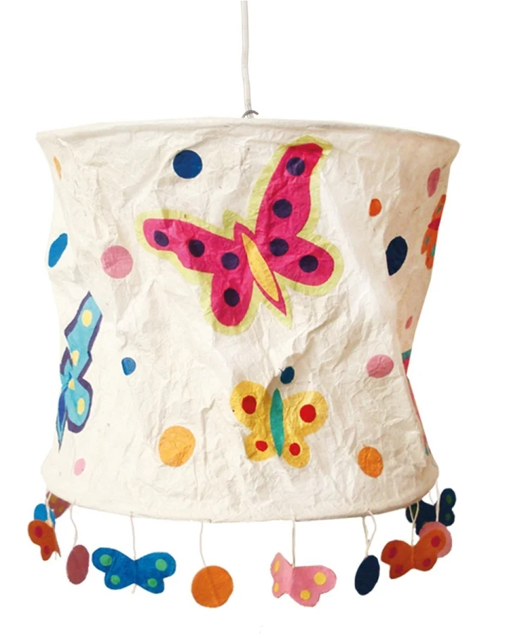 Lokta-Lampenschirm Schmetterlinge natur Durchmesser: 28 cm, Höhe: 25,5 cm