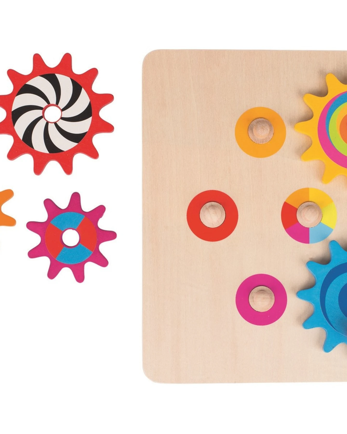 goki Zahnradspiel Steckspiel aus Lindenholz, 8-teilig 20,5 x 20,5 x 3,1 cm – Ansicht 2