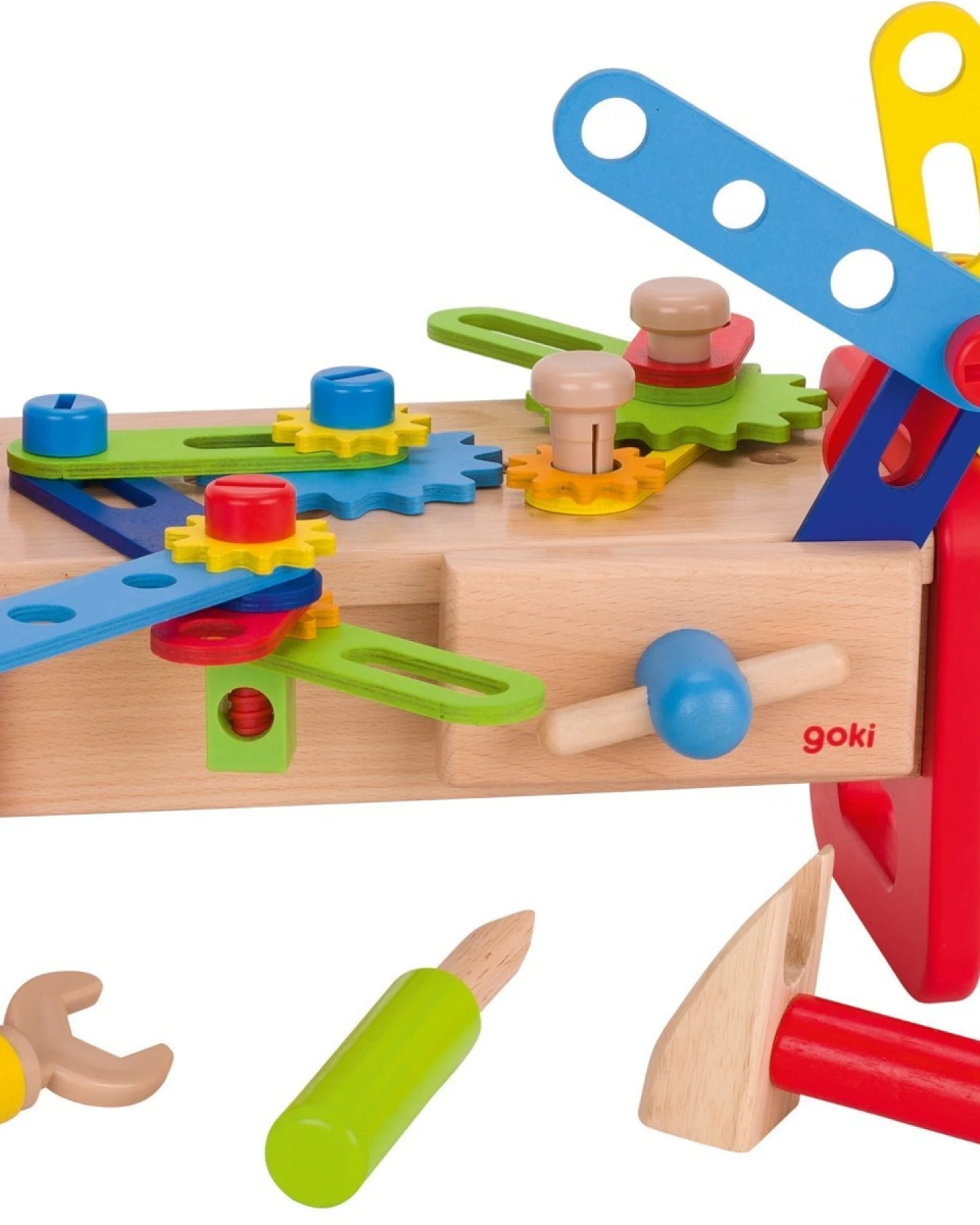 goki Kinder Werkbank Werkzeugkiste aus Holz 36-teilig 27 x 20 x 15 cm – Ansicht 2