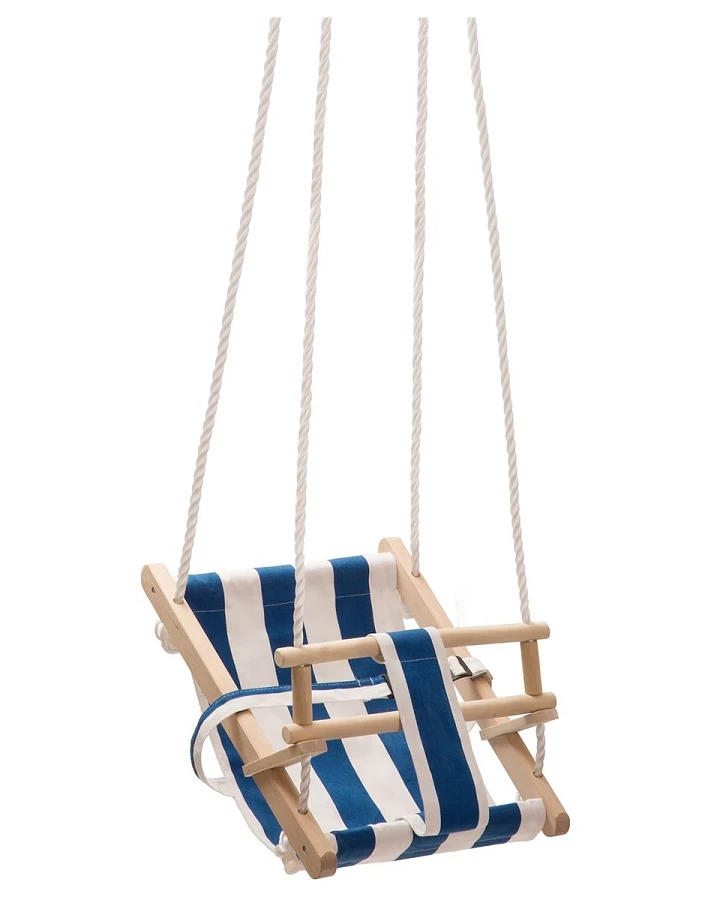 Baby und Kinder Schaukel aus Holz blau-natur gestreift 30 x 35 cm