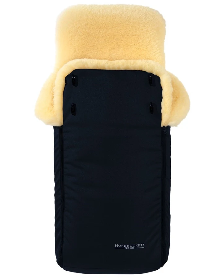 Hofbrucker Fußsack Kinderwagen Merino Lammfell "Luxus" navy blue Maße 95 x 34 x 15 cm