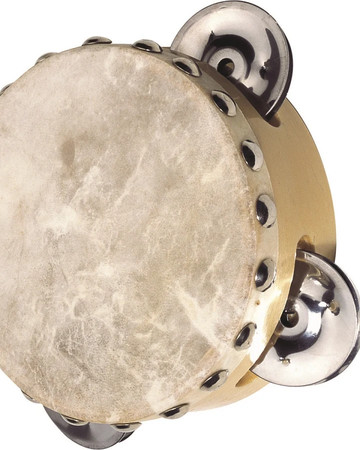 goki Tamburin Naturfell mit 3 Schellen Percussion Tamburin 10,5 cm Durchmesser