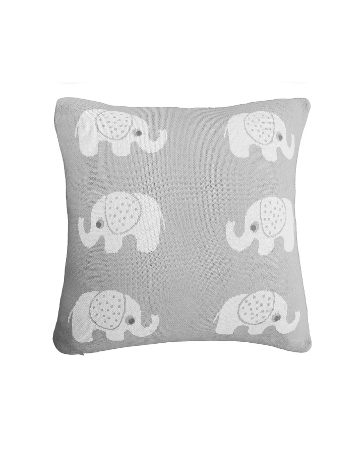 Kissenbezug 40x40 cm Bio Baumwolle, Elefanten Grey Mit Reißverschluss