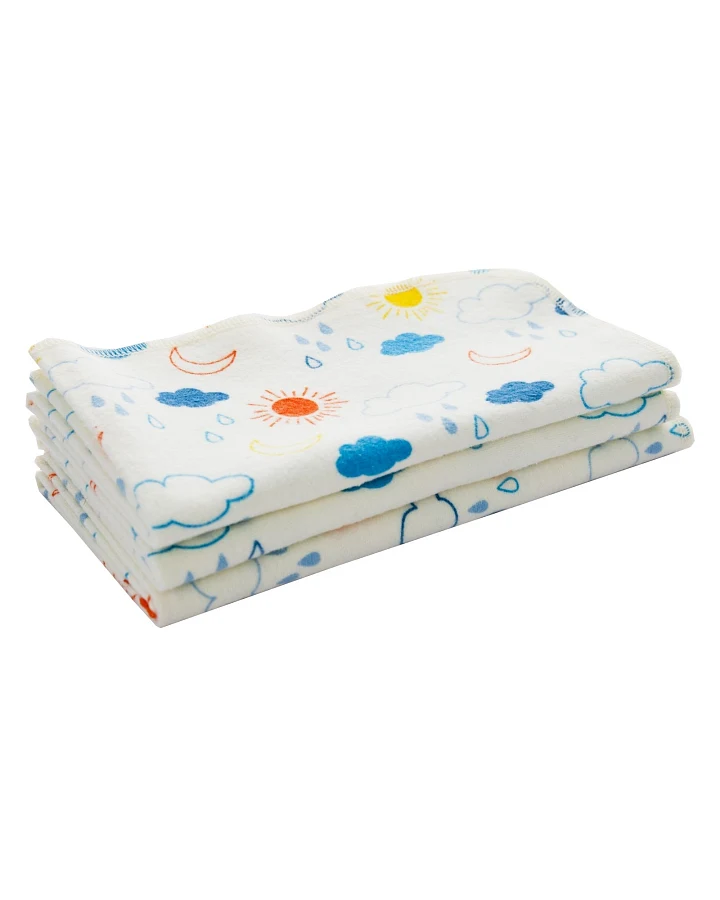Moltontücher Bio Baumwolle 3er-Set, 40 x 40 cm Sonne und Wolken