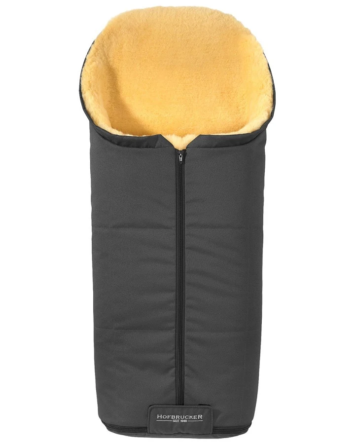 Hofbrucker Fußsack Kinderwagen Merino Lammfell "Iglu" grau Maße 95 x 34 x 15 cm