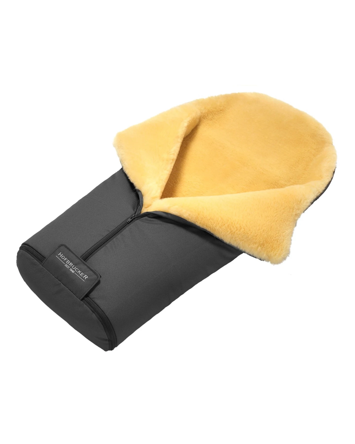 Hofbrucker Fußsack Kinderwagen Merino Lammfell "Iglu" grau Maße 95 x 34 x 15 cm – Ansicht 2
