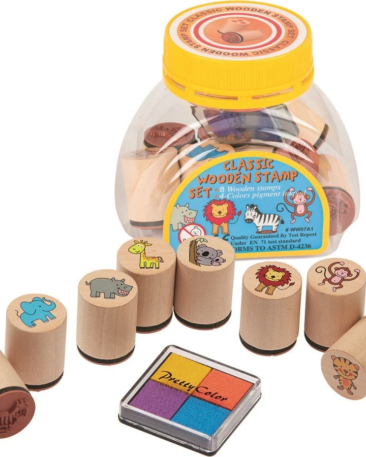 goki Kinder Stempelset mit buntem Stempelkissen "Wilde Tiere" 9-teilig