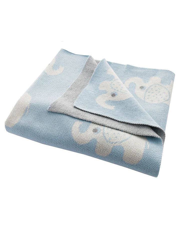 Babydecke Bio-Baumwolle, Elefanten bleu Maße 80 x 100cm
