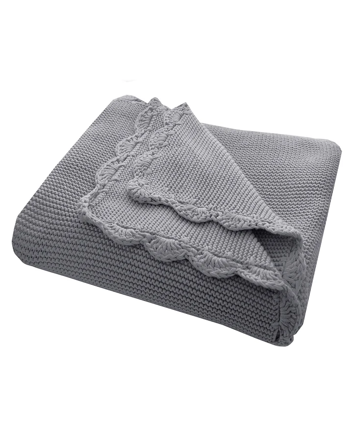 Babydecke Bio-Baumwolle mit Muschelkante, graphit Maße 80 x 100 cm