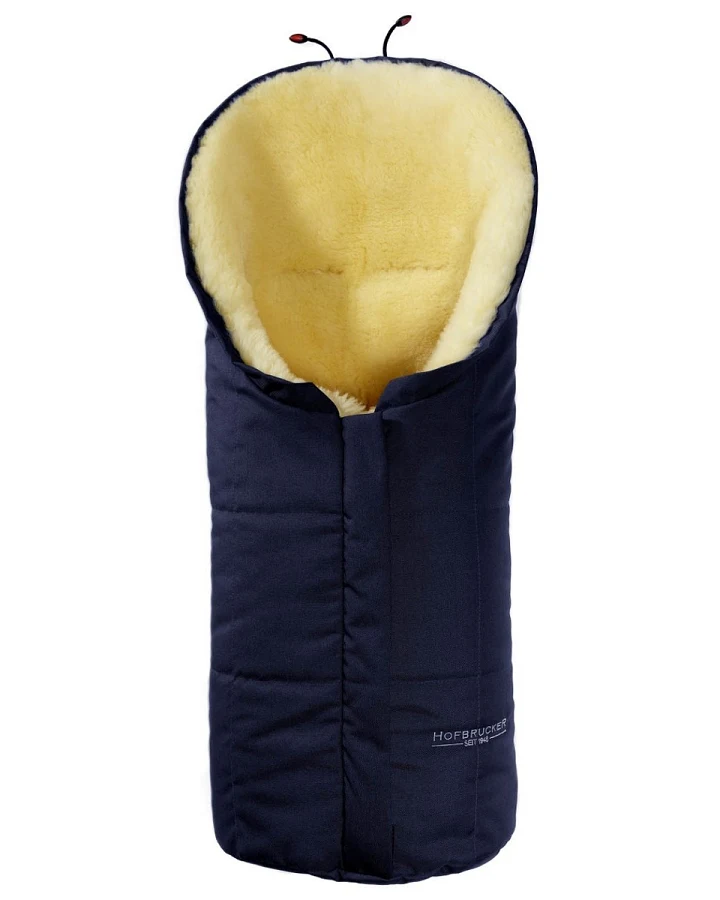Hofbrucker Fußsack Kinderwagen Lammfell "Eskimo" navy blue Maße 80 x 35 x 10 cm