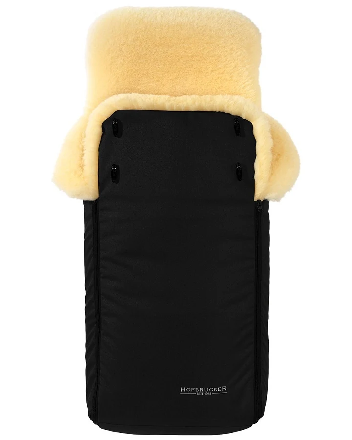 Hofbrucker Fußsack Kinderwagen Merino Lammfell "Luxus" schwarz Maße 95 x 34 x 15 cm