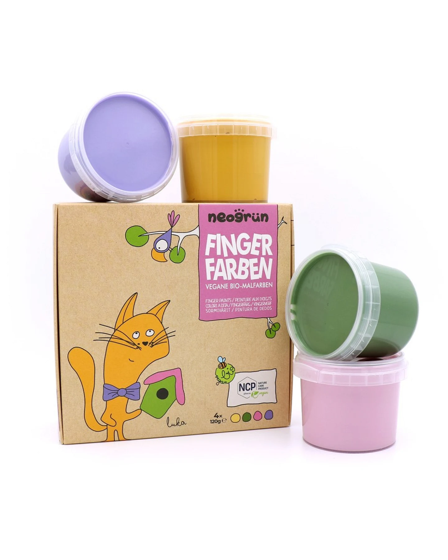 Fingerfarben 4er Set gelb, grün, pink, violett 4 x 120 g – Ansicht 2