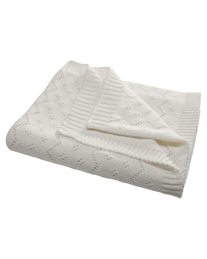 Babydecke Ajour Strick Bio-Baumwolle ivory Maße 80 x 95 cm