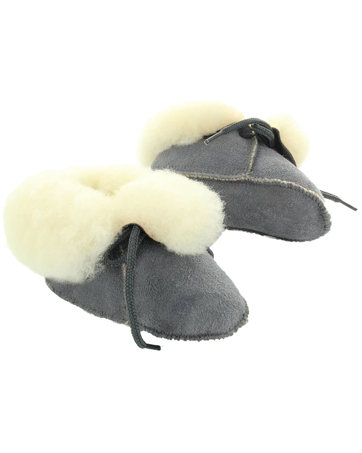 Babyschuhe Lammfell, Veloursleder, "Bambino" pflanzlich gegerbt grau Gr.17