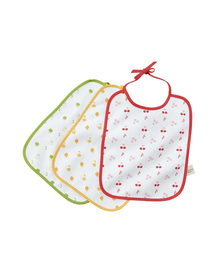 Lätzchen mit Bindebändern Bio Baumwolle 3er-Set rot-gelb-grün Maße 32 x 26 cm