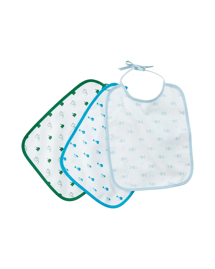 Lätzchen mit Bindebändern Bio Baumwolle 3er-Set grün-petrol-blau Maße 32 x 26 cm