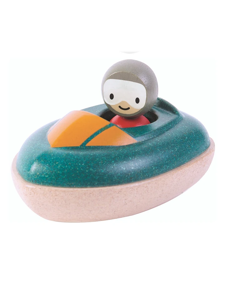PlanToys Badewannenspielzeug Speedboot aus recyceltem Kautschukholz Maße 8,5 x 12 x 5,5 cm
