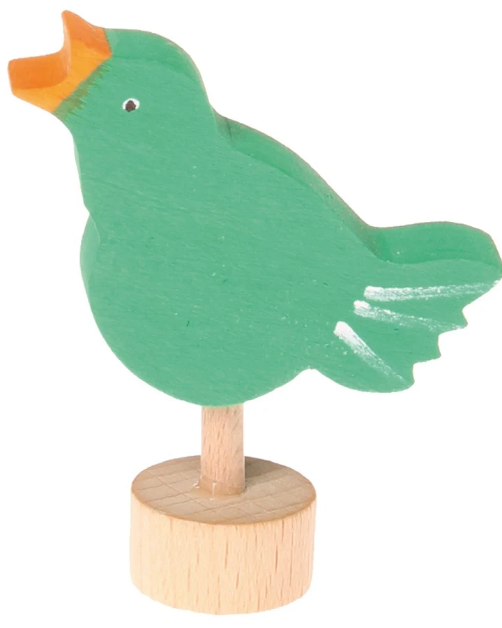 Produktseite: Grimms Singender Vogel Steckfigur aus Lindenholz, bunt lasiert Höhe 5 cm