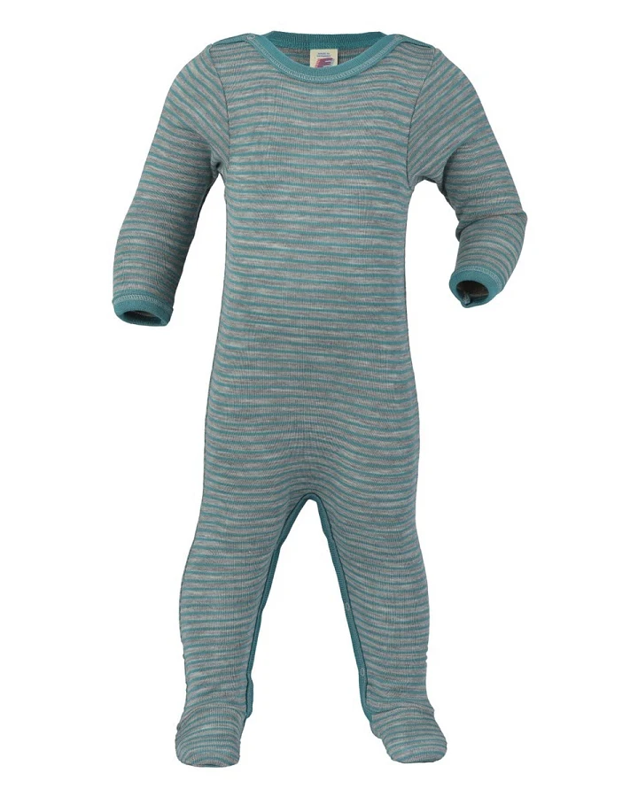 Engel Natur Baby Schlafanzug Overall Wolle Seide eisvogel-hellgrau-geringelt Gr.86/92