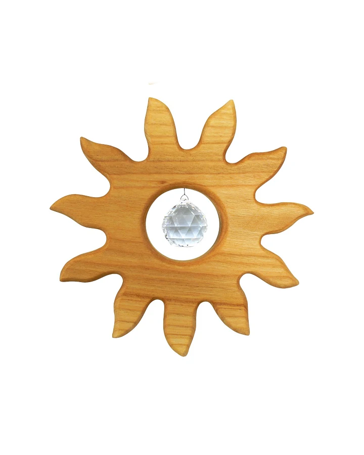 Sonne aus heimischem Laubholz, Holzdeko mit Kristall Maße 12 x 12 x 1,2 cm