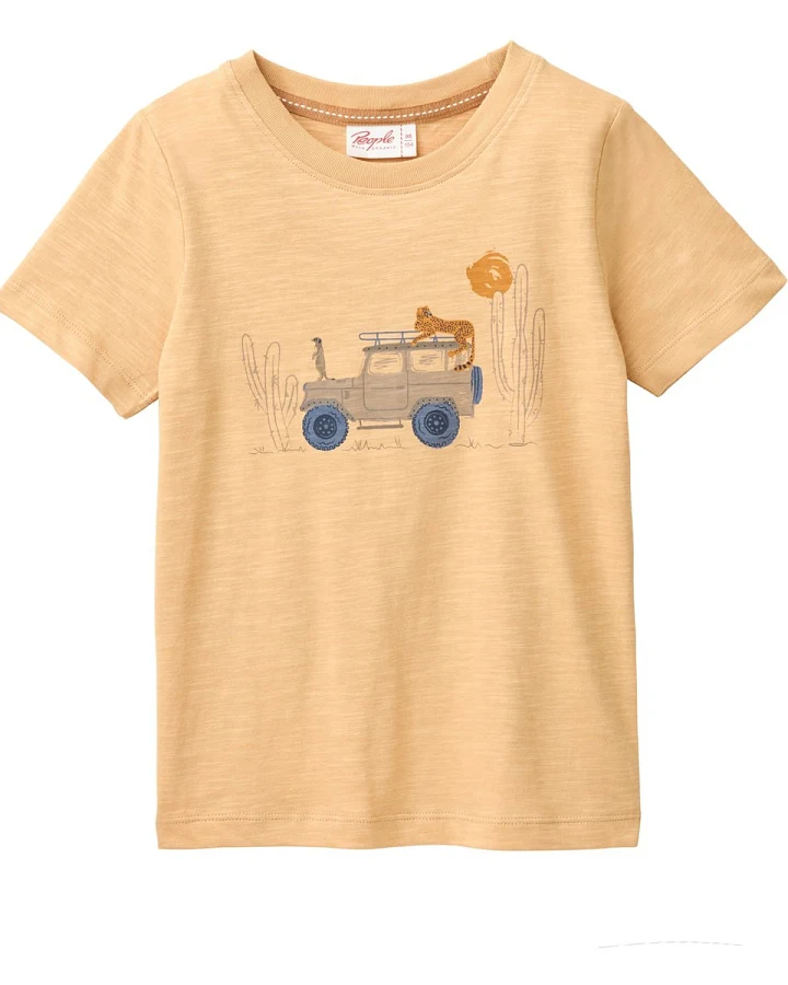 People Wear Organic Kurzarm-Shirt Safariauto honiggelb Gr. 98/104