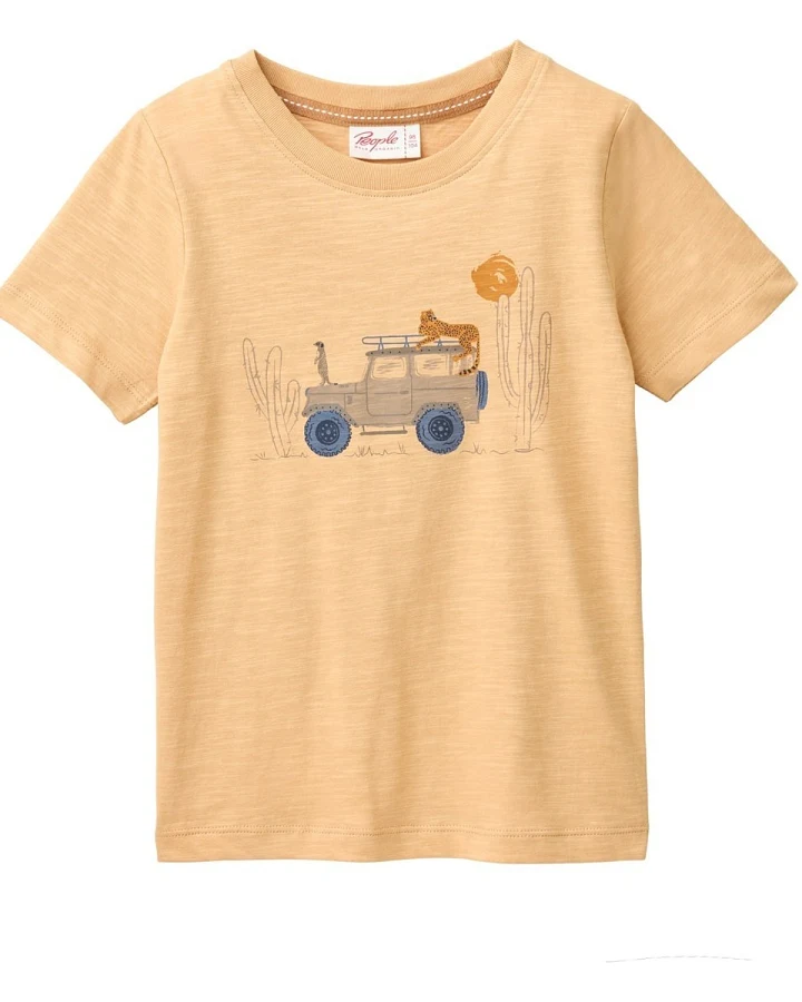 People Wear Organic Kurzarm-Shirt Safariauto honiggelb Gr. 98/104