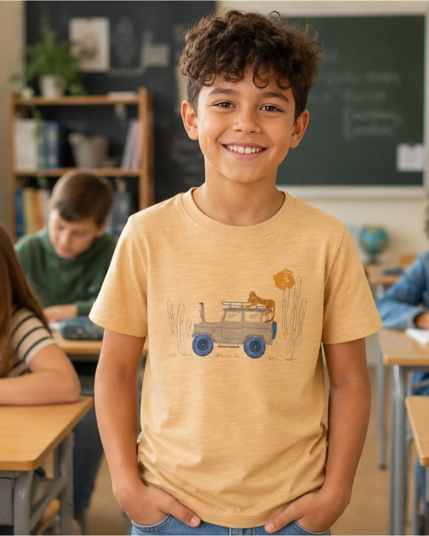 People Wear Organic Kurzarm-Shirt Safariauto honiggelb Gr. 110/116 – Ansicht 2