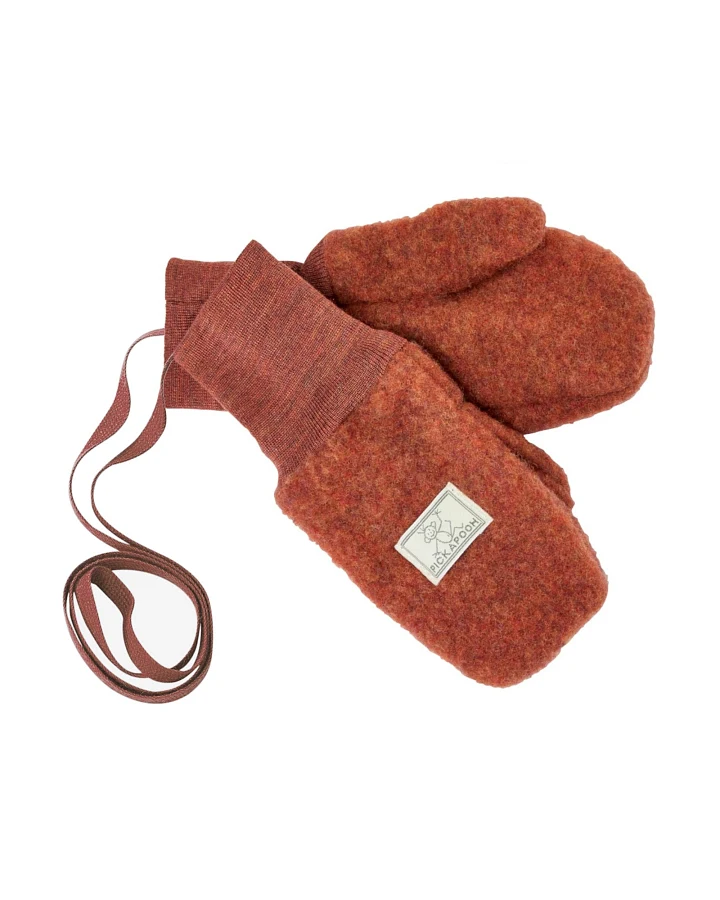 Pickapooh Baby und Kinder Fäustlinge Bio-Schurwolle Fleece redwood Gr.2 (bis 2 Jahre) mit Daumen