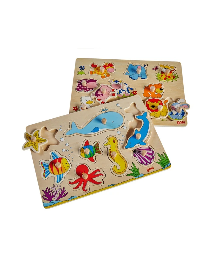 goki Steckpuzzle Unterwasserwelt und Tierkinder aus Holz 2er Set Maße 29,5 x 20,5 x 0,8 cm