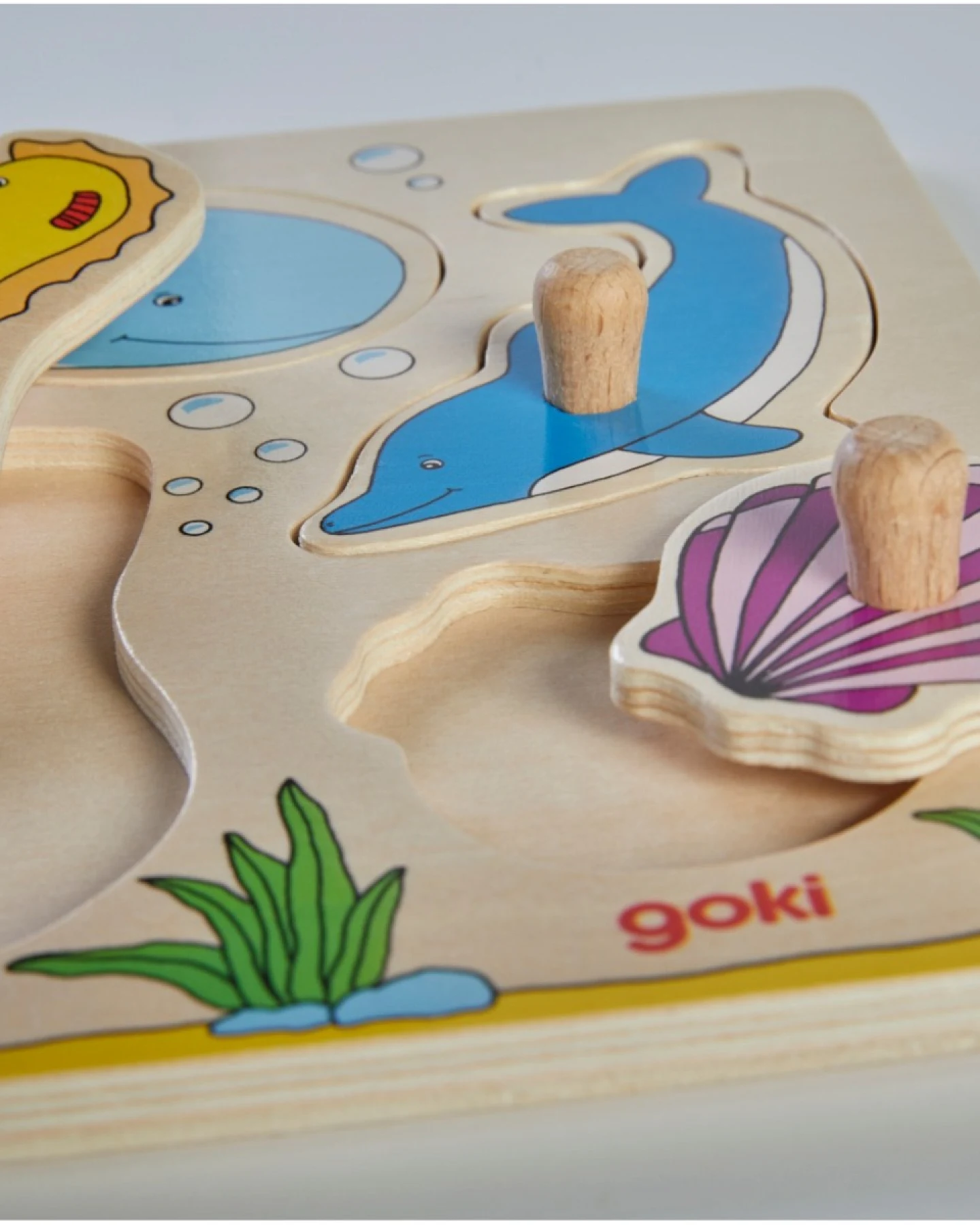 goki Steckpuzzle Unterwasserwelt und Tierkinder aus Holz 2er Set Maße 29,5 x 20,5 x 0,8 cm – Ansicht 2