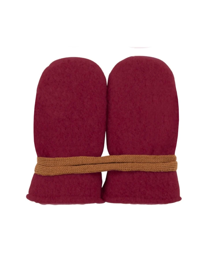 PURE PURE by Bauer Baby Handschuhe Fäustlinge Bio-Merinowolle Fleece burgund Gr. 0 (0-6 Monate)