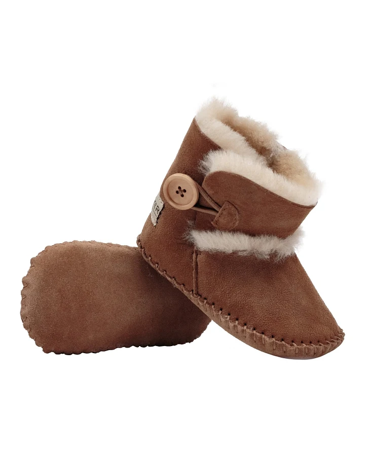 Hofbrucker Babyschuhe Lammfell, Velourleder, braun Größe 18/19