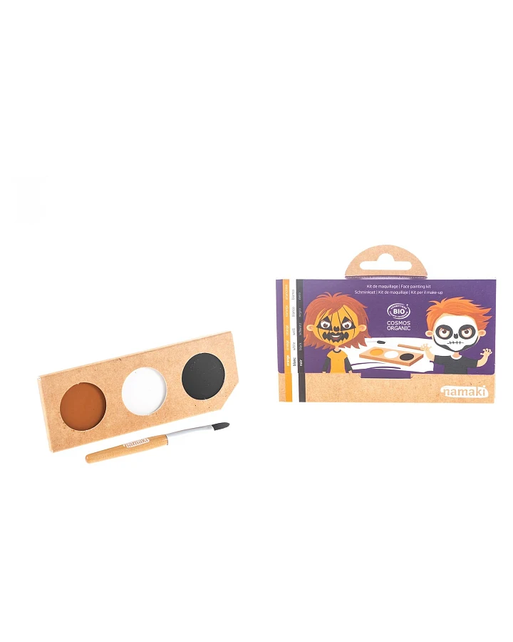 Kinder Bio Schminkset "Kürbis und Skelett" Farben: orange, weiß und schwarz