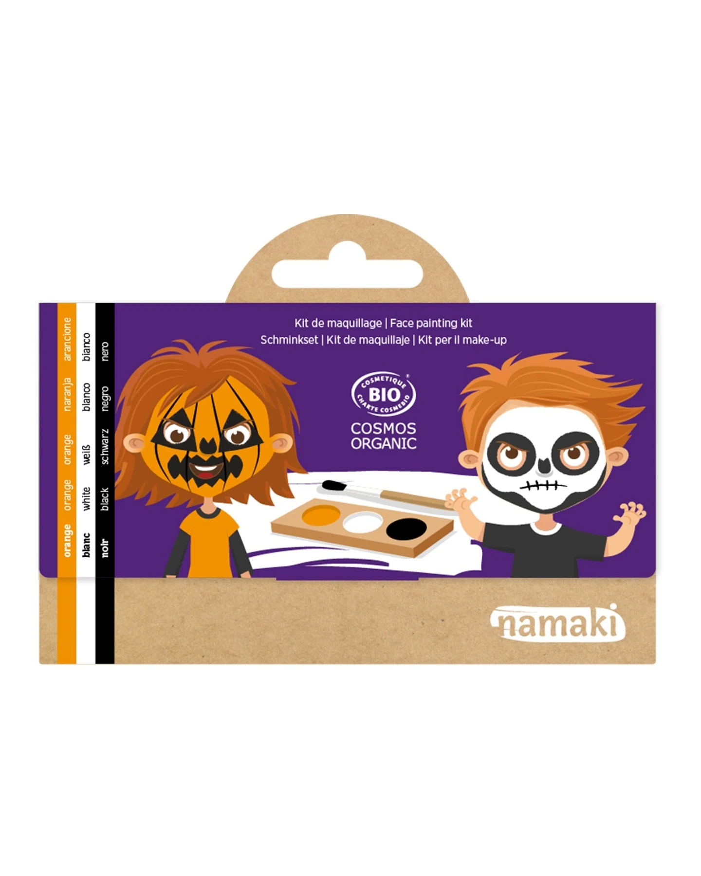 Kinder Bio Schminkset "Kürbis und Skelett" Farben: orange, weiß und schwarz – Ansicht 2