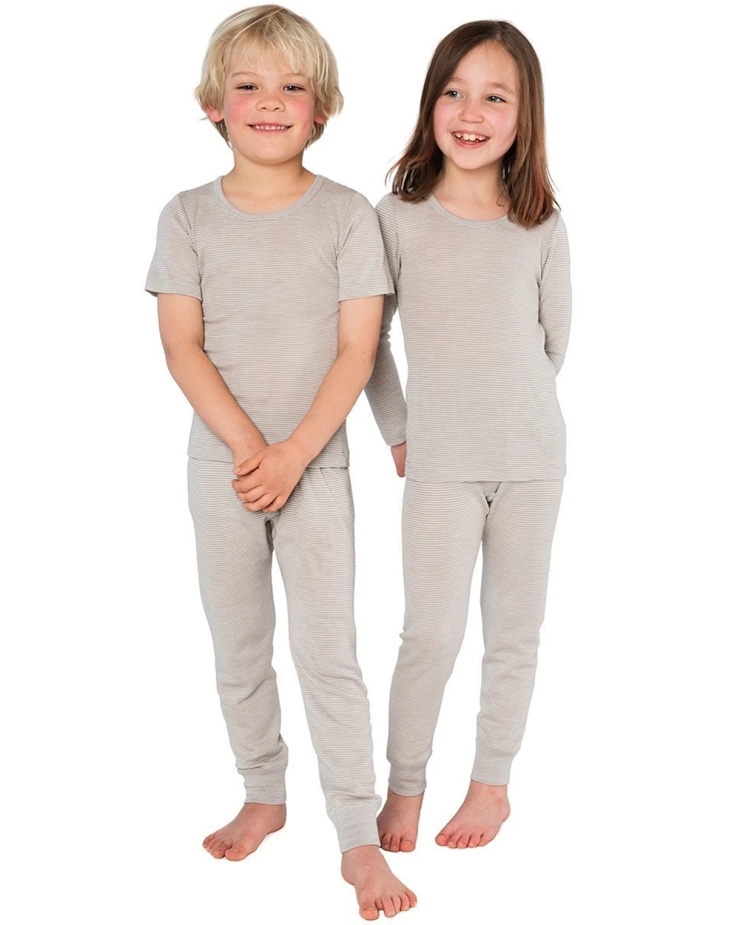 Living Crafts Kinder Unterhose langes Bein Wolle Seide grau-natur-geringelt Gr.104 – Ansicht 2